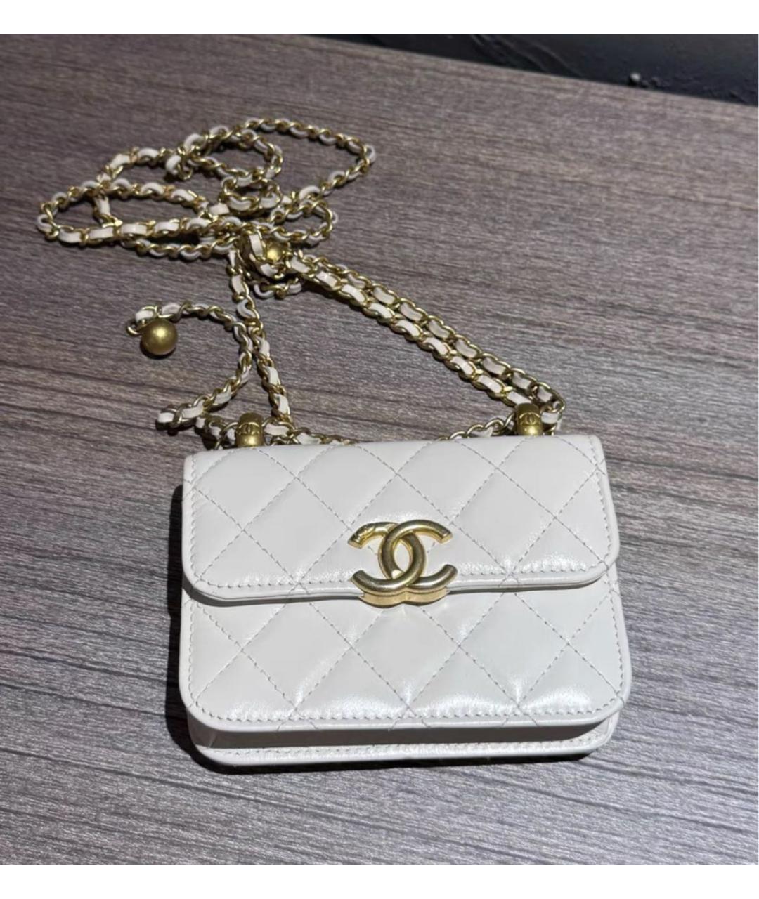CHANEL Белая кожаная сумка через плечо, фото 2