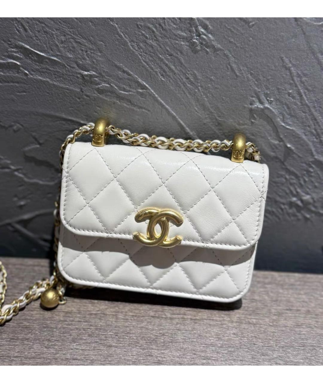CHANEL Белая кожаная сумка через плечо, фото 3