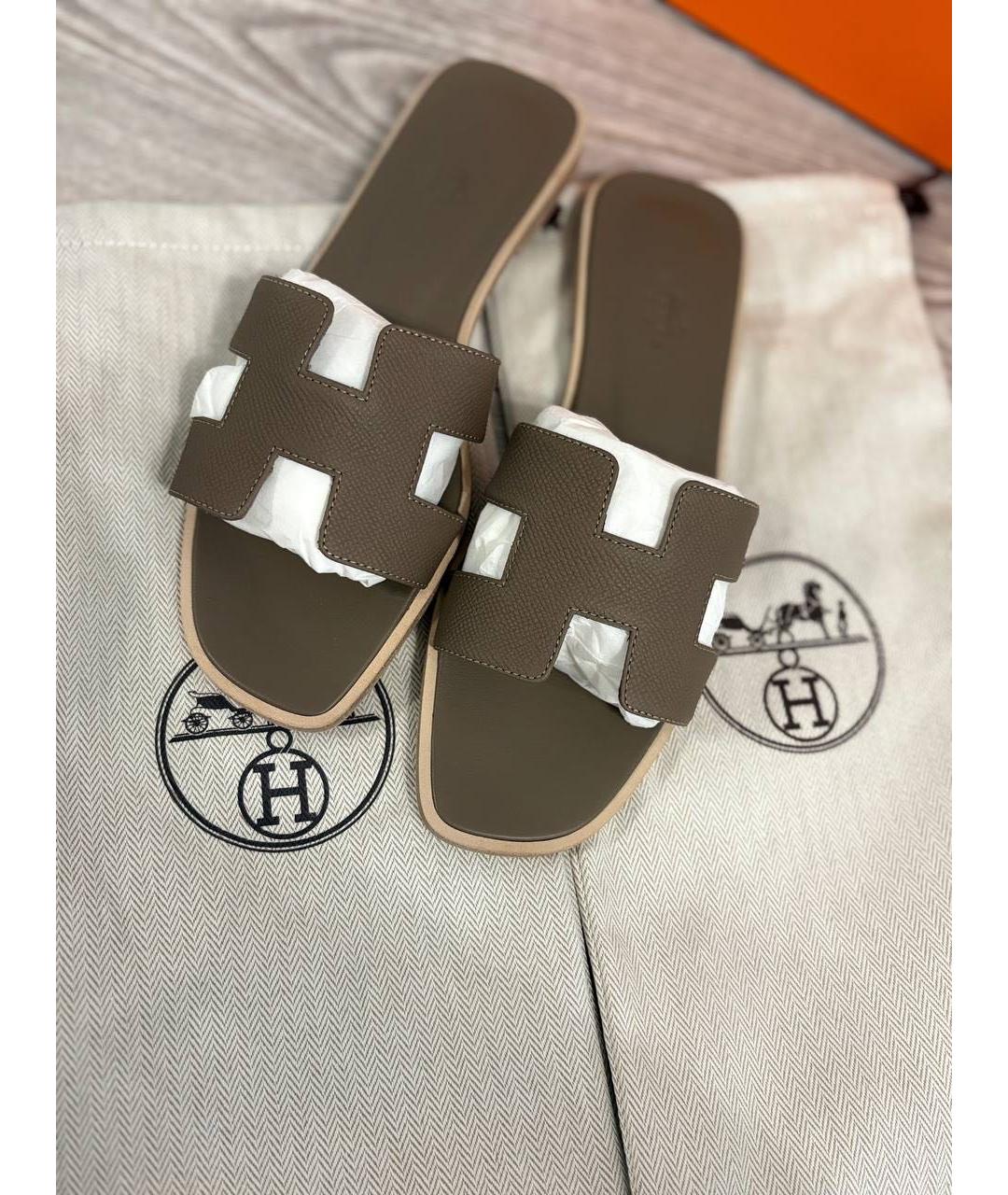 HERMES Коричневые кожаные сандалии, фото 5