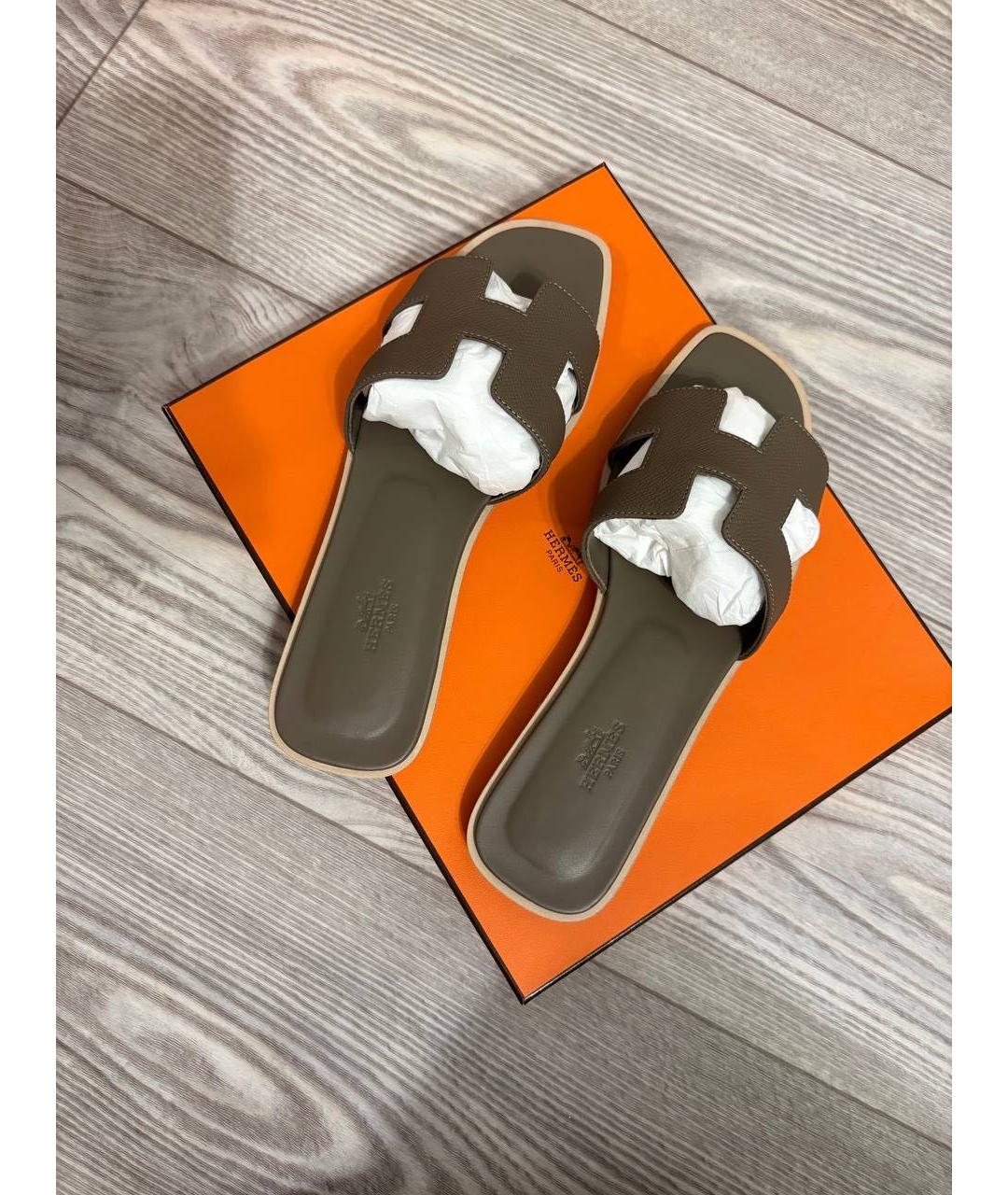 HERMES Коричневые кожаные сандалии, фото 7