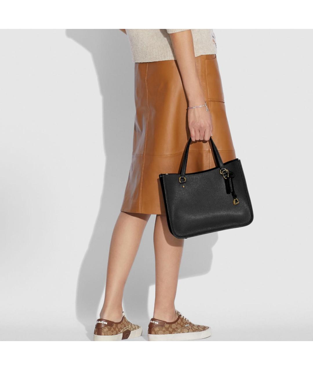 COACH Черная кожаная сумка тоут, фото 5