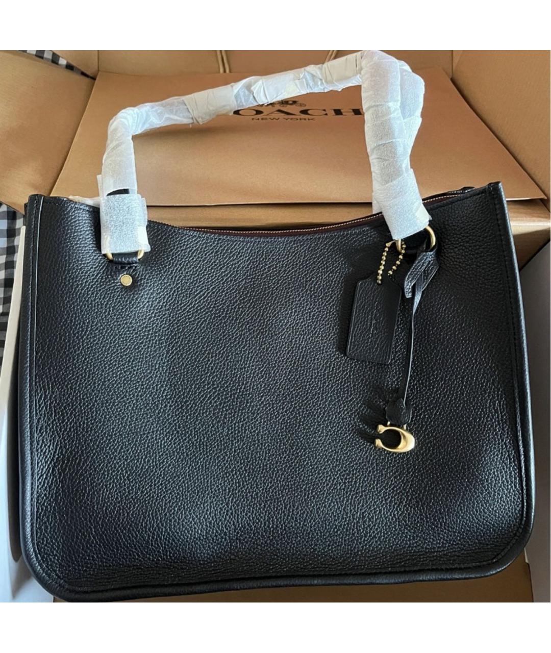 COACH Черная кожаная сумка тоут, фото 6