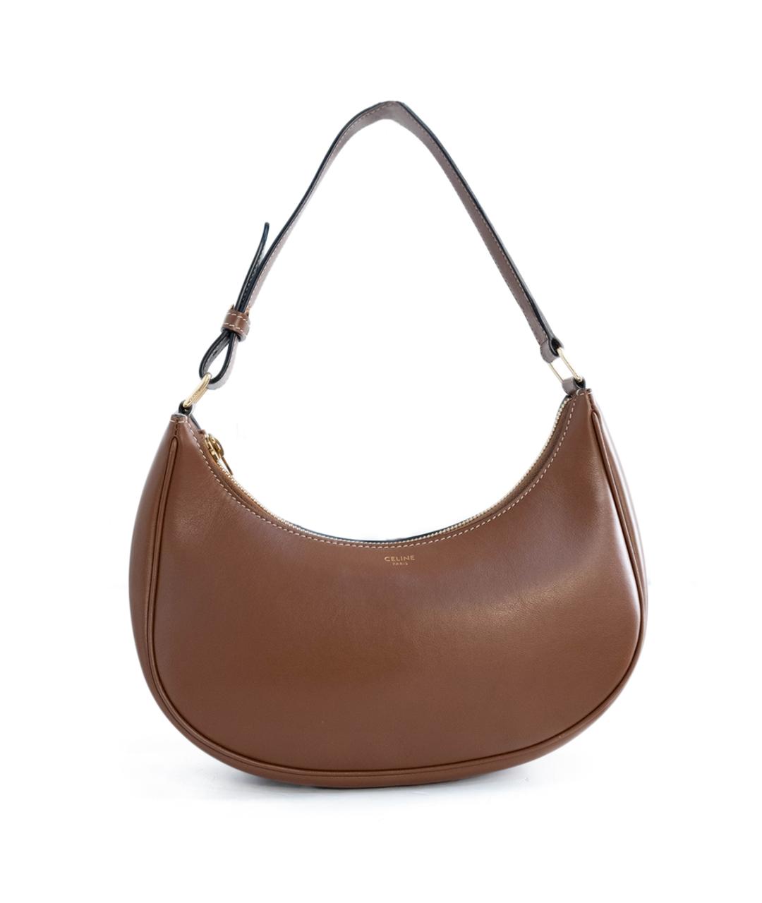 CELINE Коричневая кожаная сумка с короткими ручками, фото 6