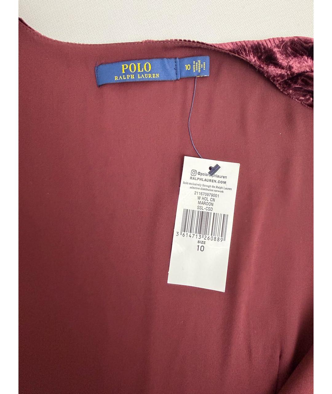 POLO RALPH LAUREN Бордовое бархатное повседневное платье, фото 5