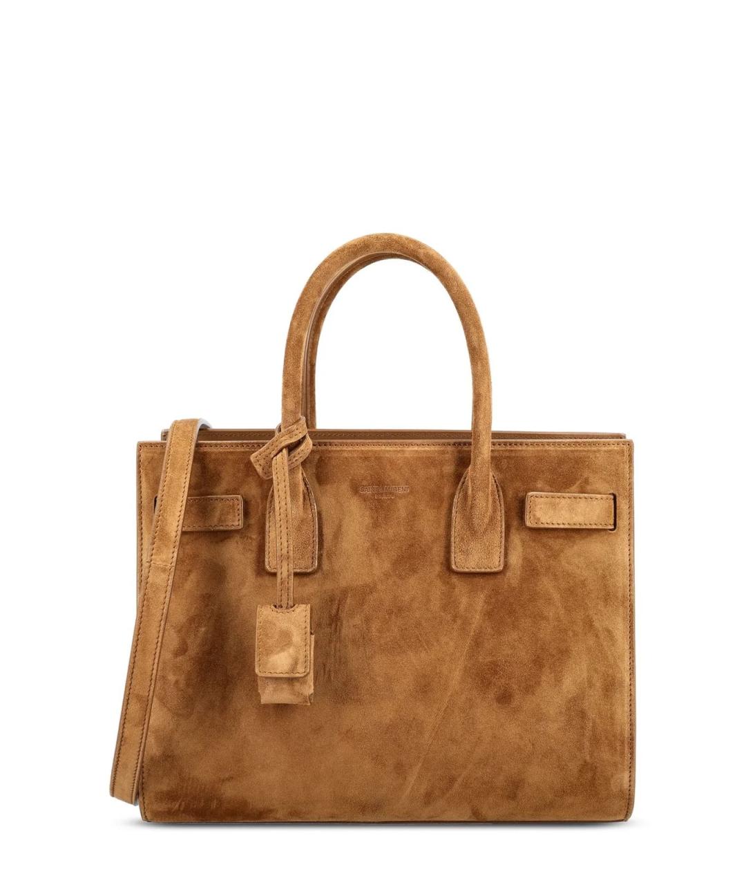 SAINT LAURENT Коричневая замшевая сумка тоут, фото 1