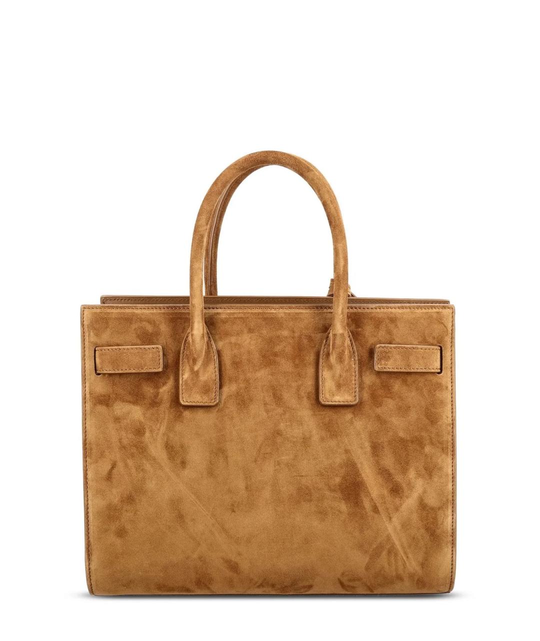 SAINT LAURENT Коричневая замшевая сумка тоут, фото 2