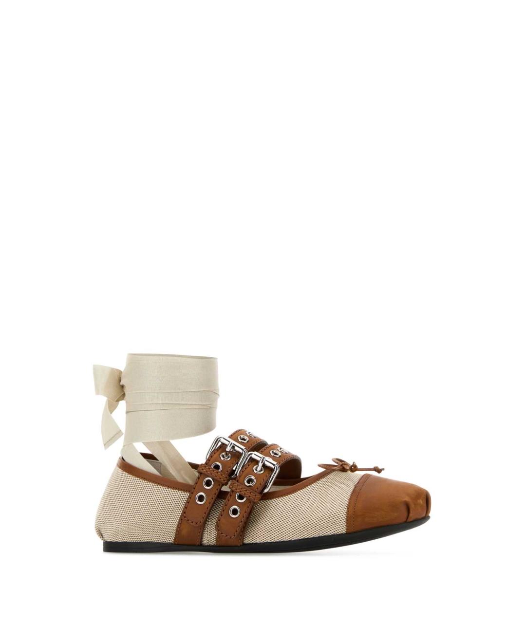 MIU MIU Бежевые текстильные балетки, фото 2