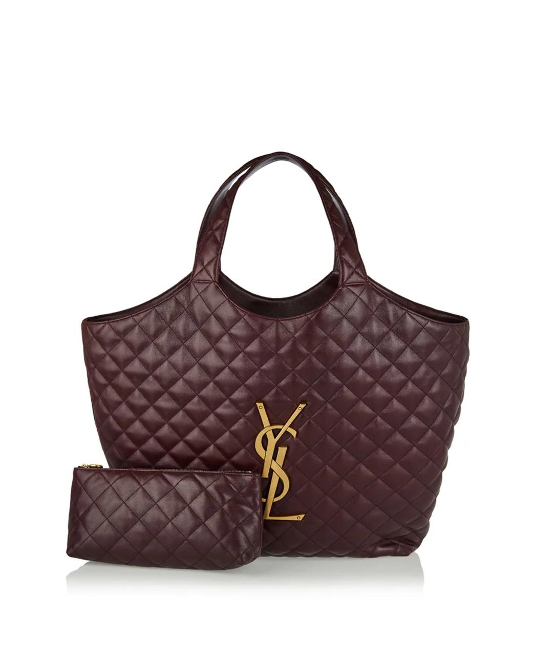 SAINT LAURENT Бордовая кожаная сумка тоут, фото 4