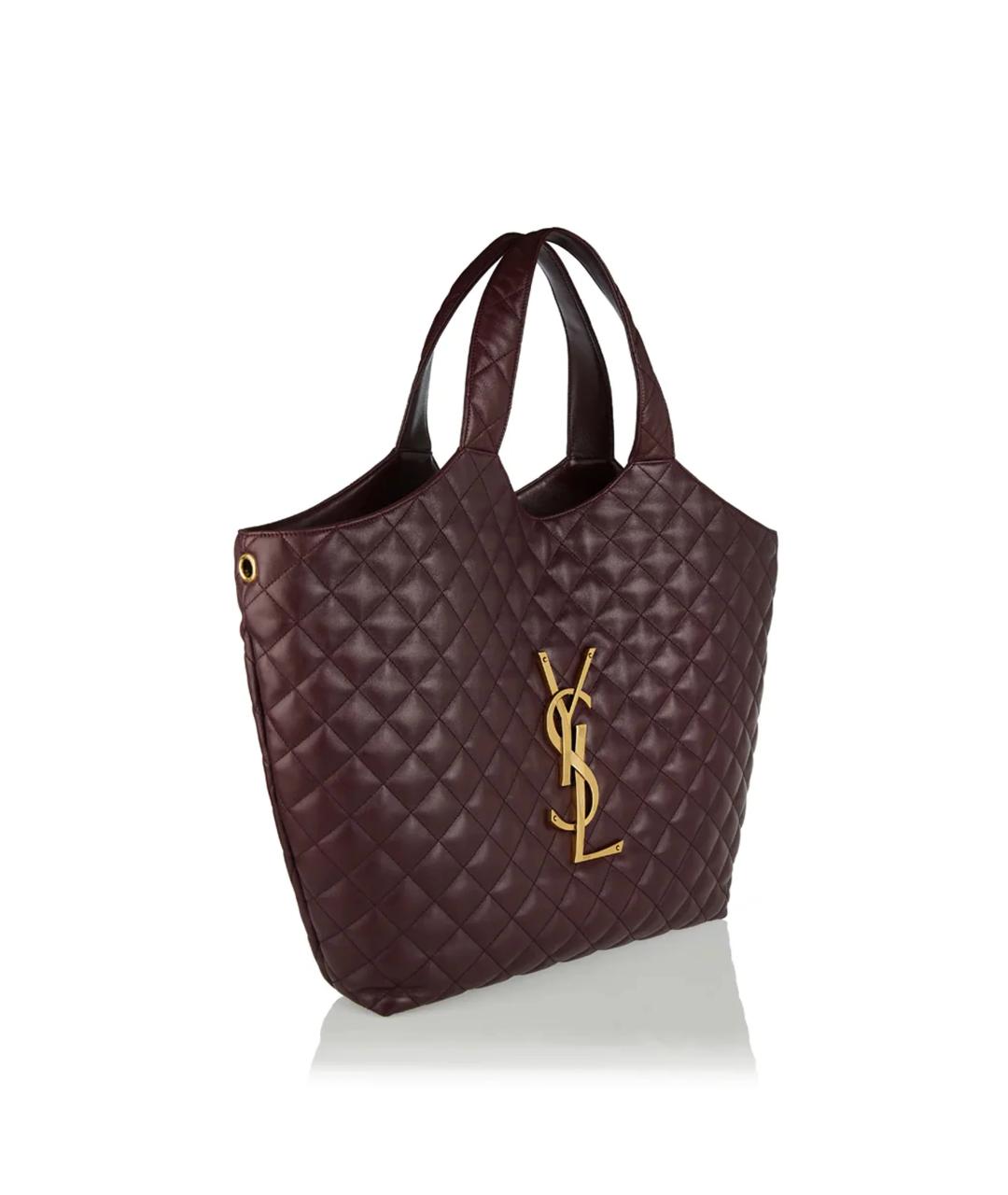 SAINT LAURENT Бордовая кожаная сумка тоут, фото 2