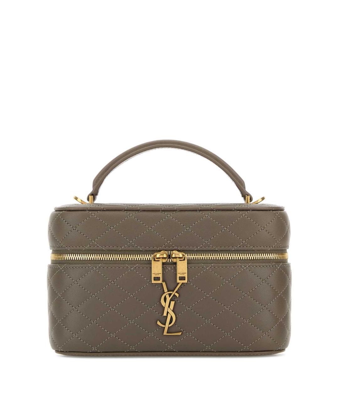 SAINT LAURENT Серая кожаная сумка с короткими ручками, фото 3