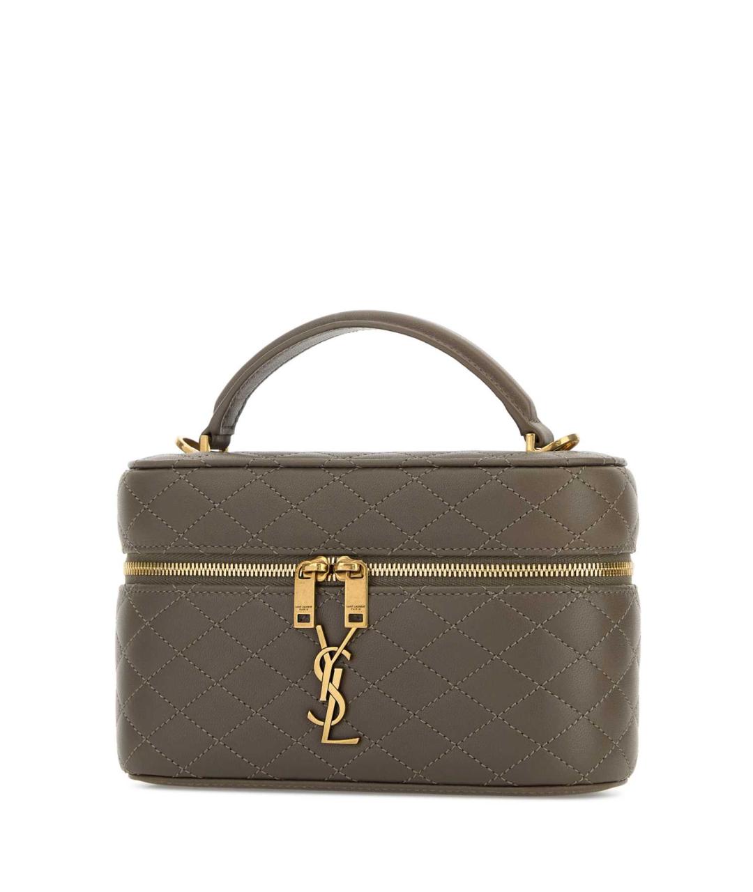 SAINT LAURENT Серая кожаная сумка с короткими ручками, фото 2