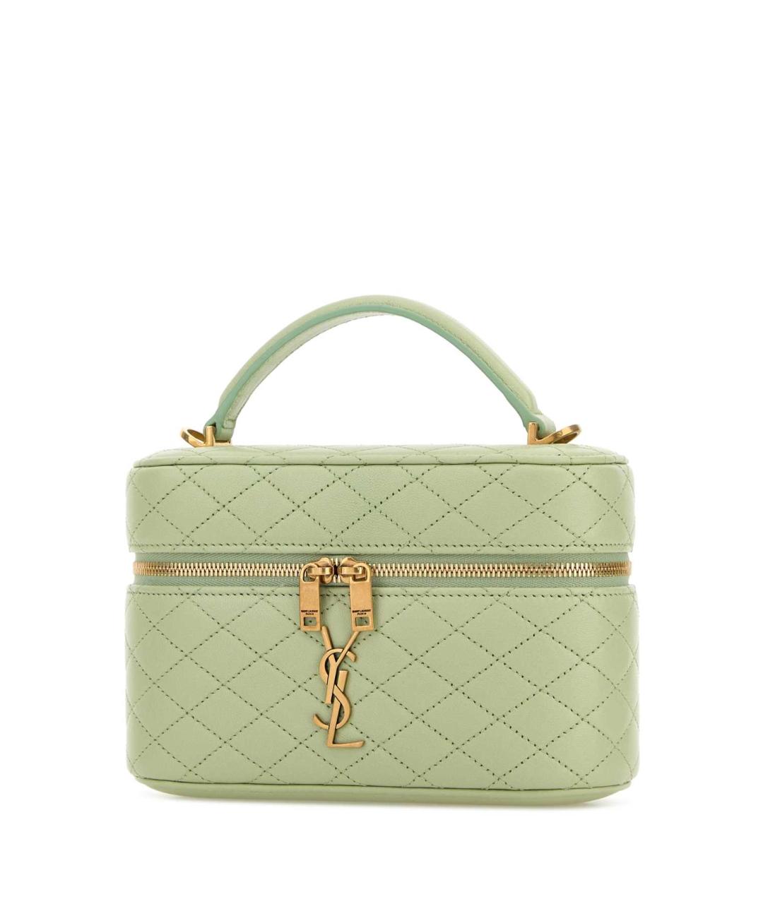 SAINT LAURENT Зеленая кожаная сумка с короткими ручками, фото 2