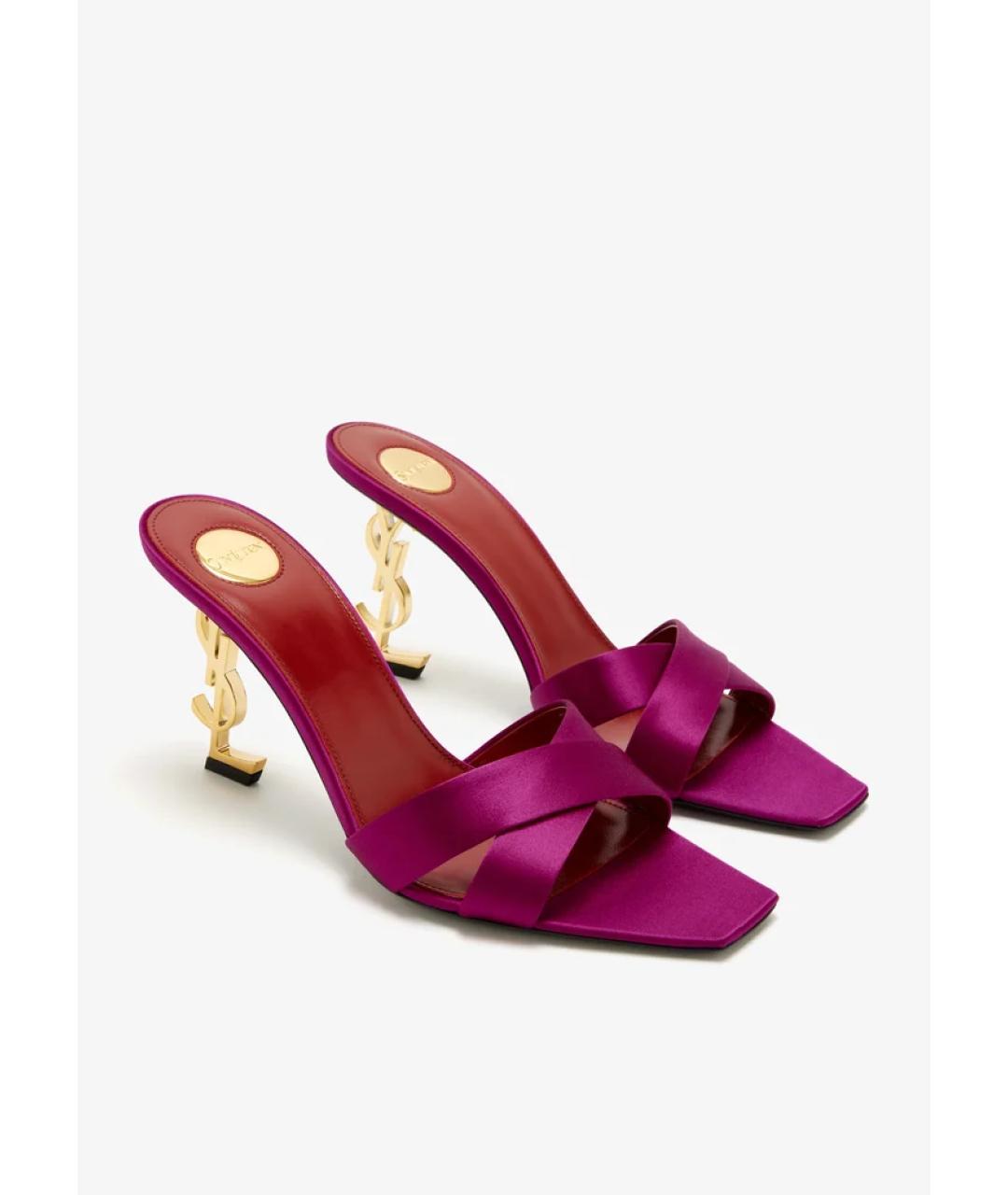 SAINT LAURENT Фуксия текстильные мюли, фото 4