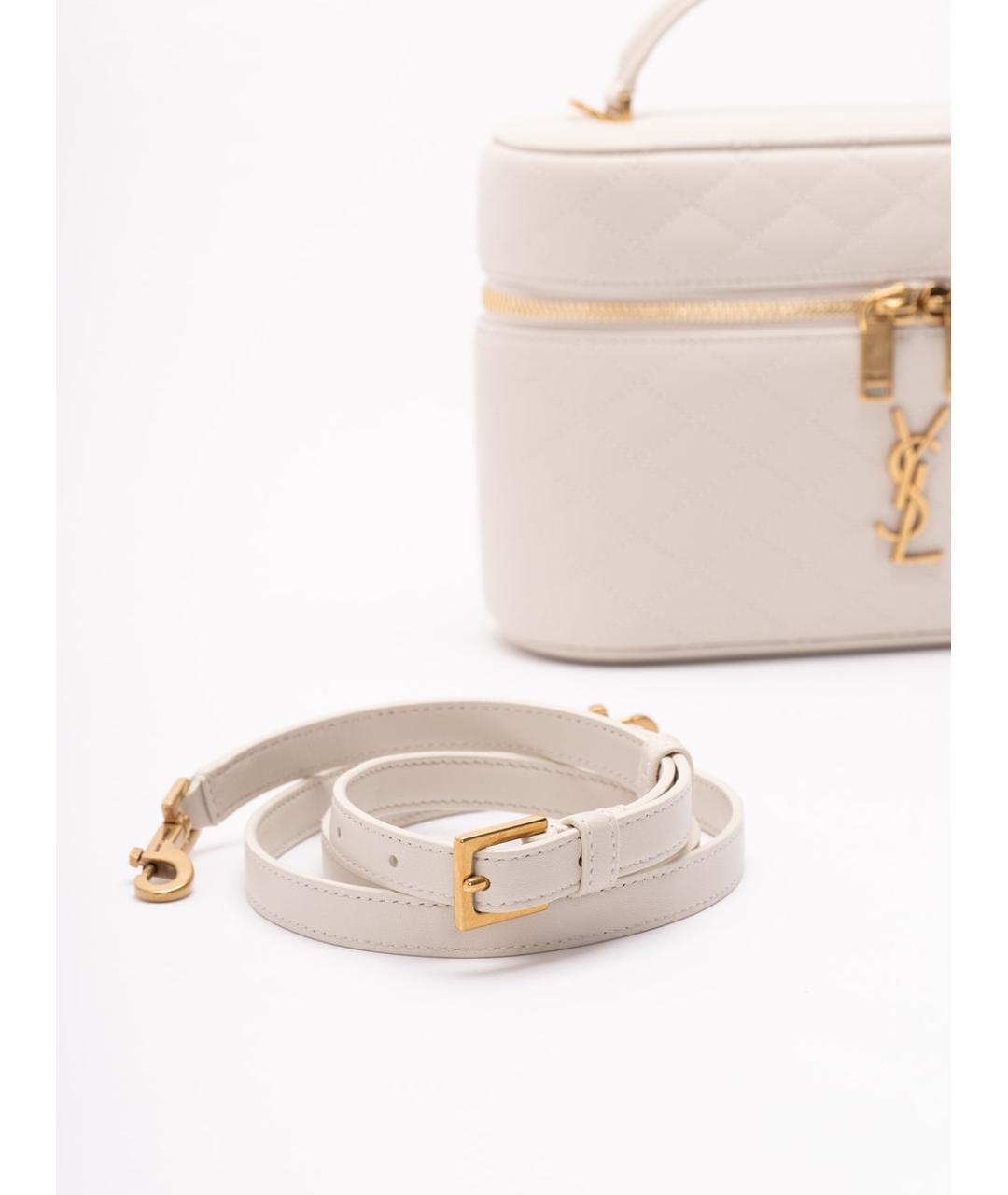 SAINT LAURENT Бежевая кожаная сумка через плечо, фото 4