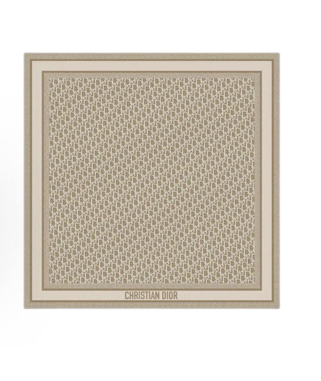 CHRISTIAN DIOR Бежевый шелковый платок, фото 2