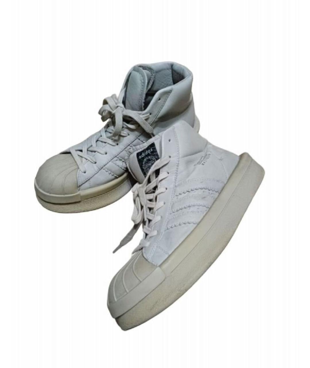 RICK OWENS Бежевые кожаные высокие кроссовки / кеды, фото 5