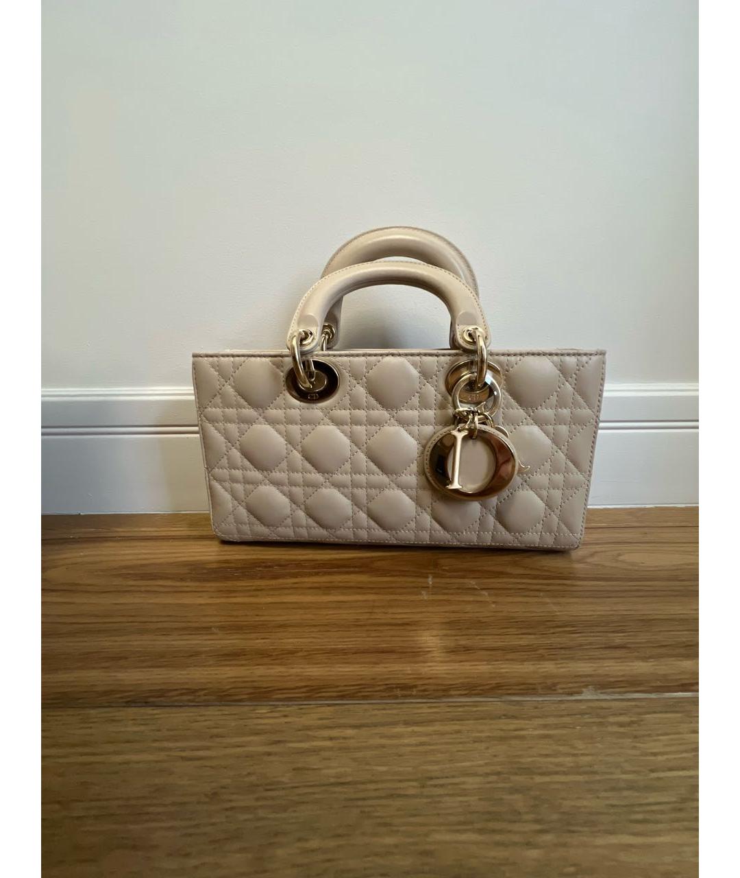 CHRISTIAN DIOR Бежевая кожаная сумка с короткими ручками, фото 5