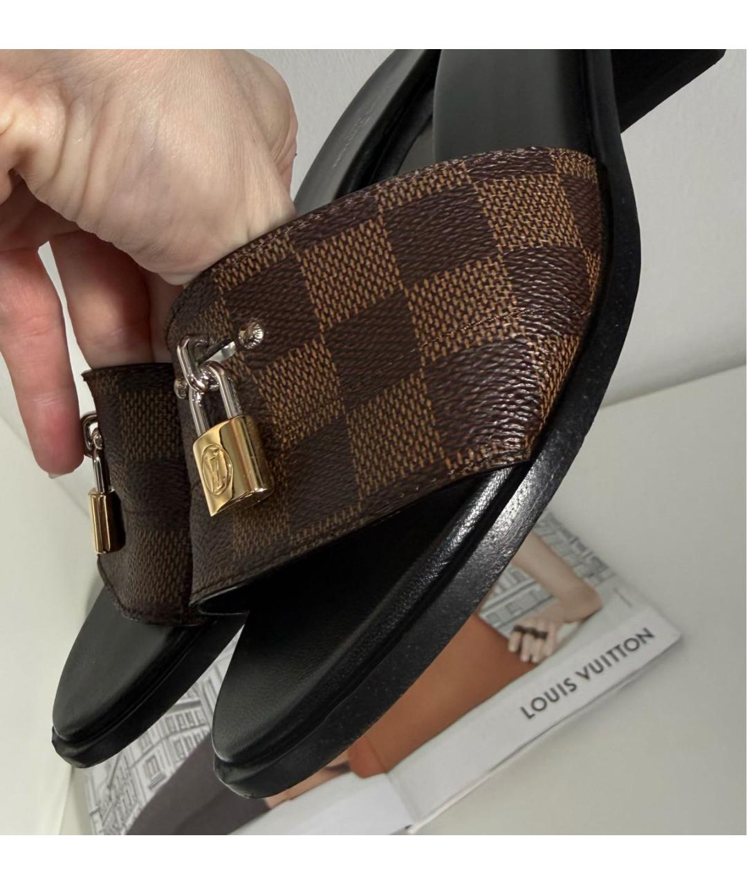 LOUIS VUITTON Коричневые кожаные сабо, фото 7