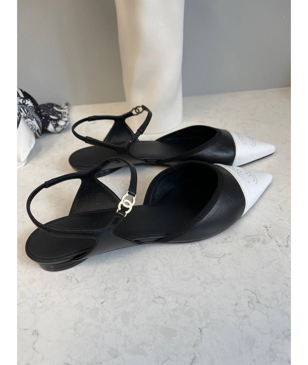 CHANEL Черные кожаные лодочки на низком каблуке, фото 4