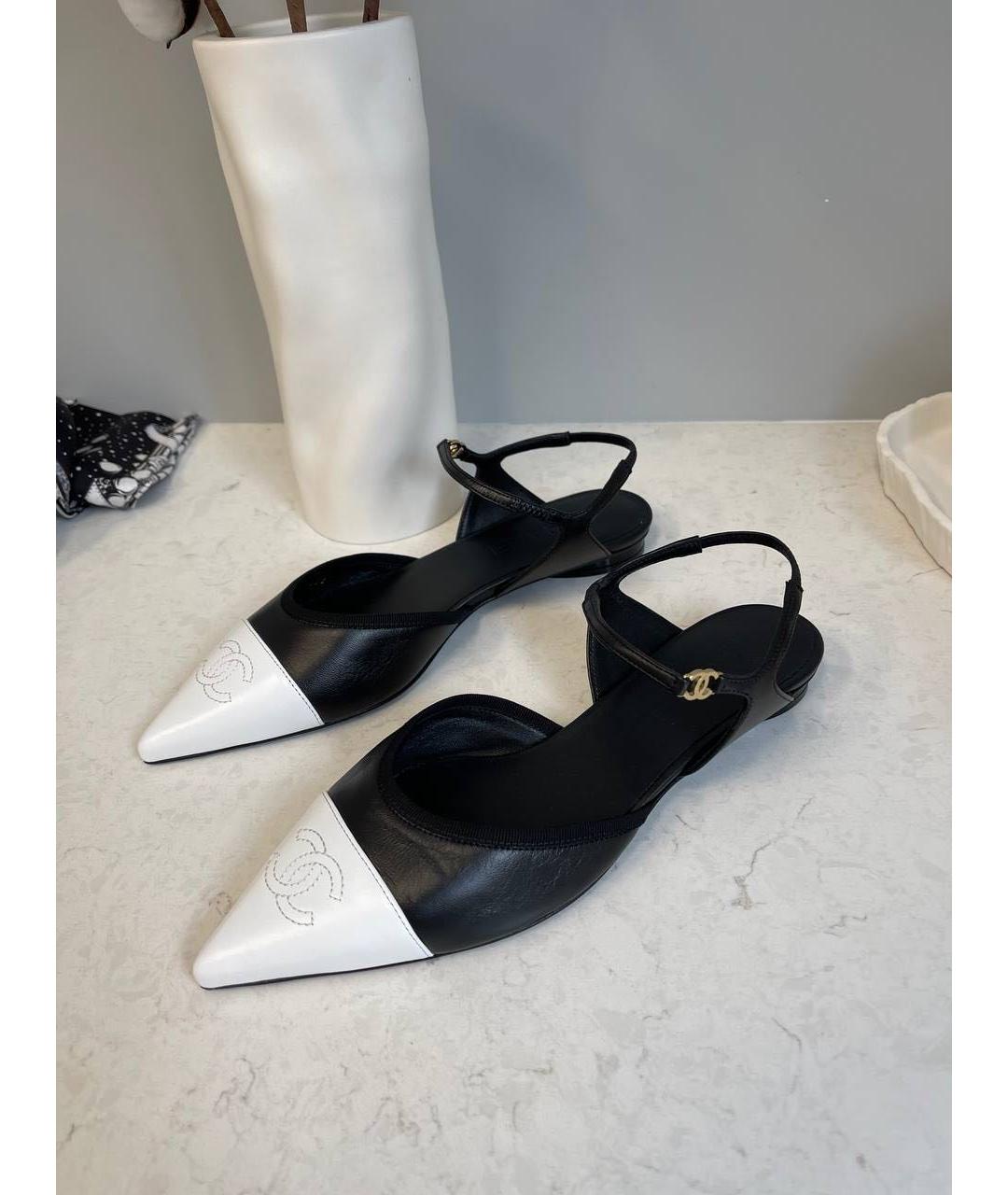 CHANEL Черные кожаные лодочки на низком каблуке, фото 2