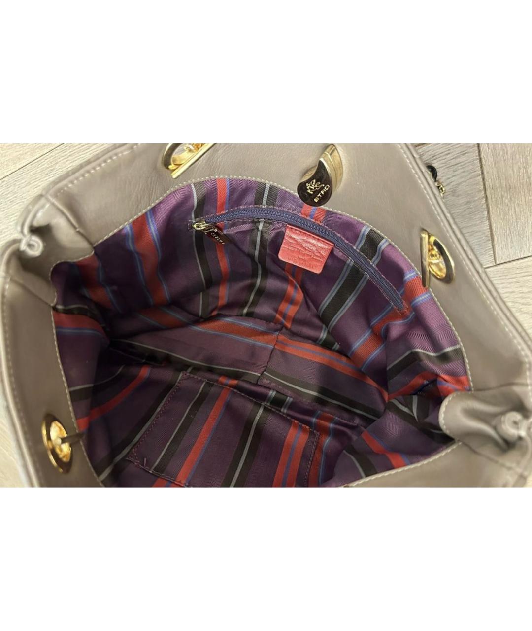 ETRO Коричневая кожаная сумка с короткими ручками, фото 7