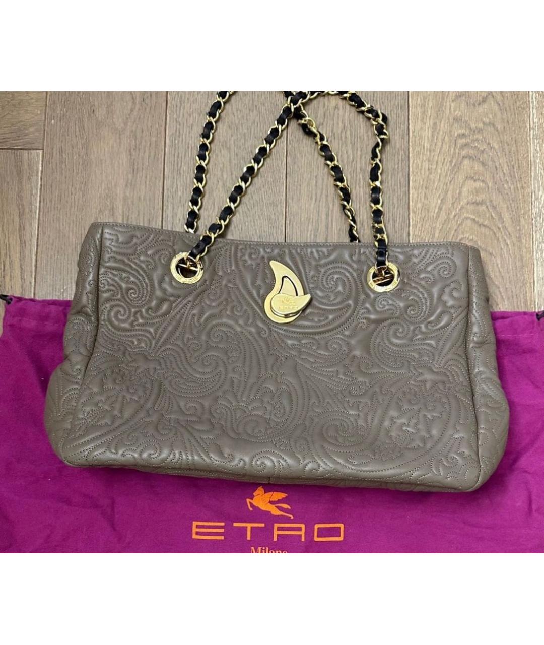 ETRO Коричневая кожаная сумка с короткими ручками, фото 8