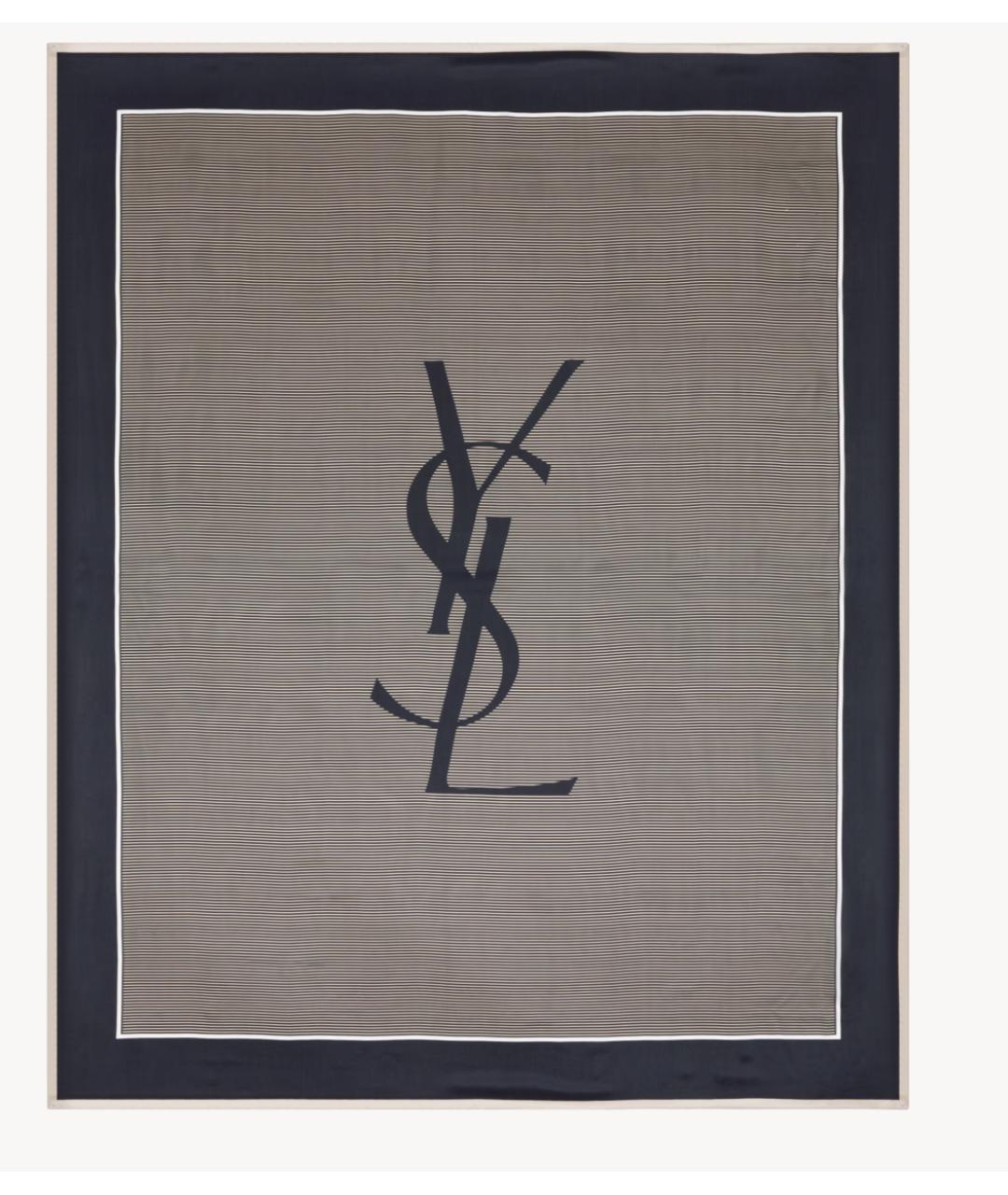 SAINT LAURENT Темно-синий шелковый платок, фото 3