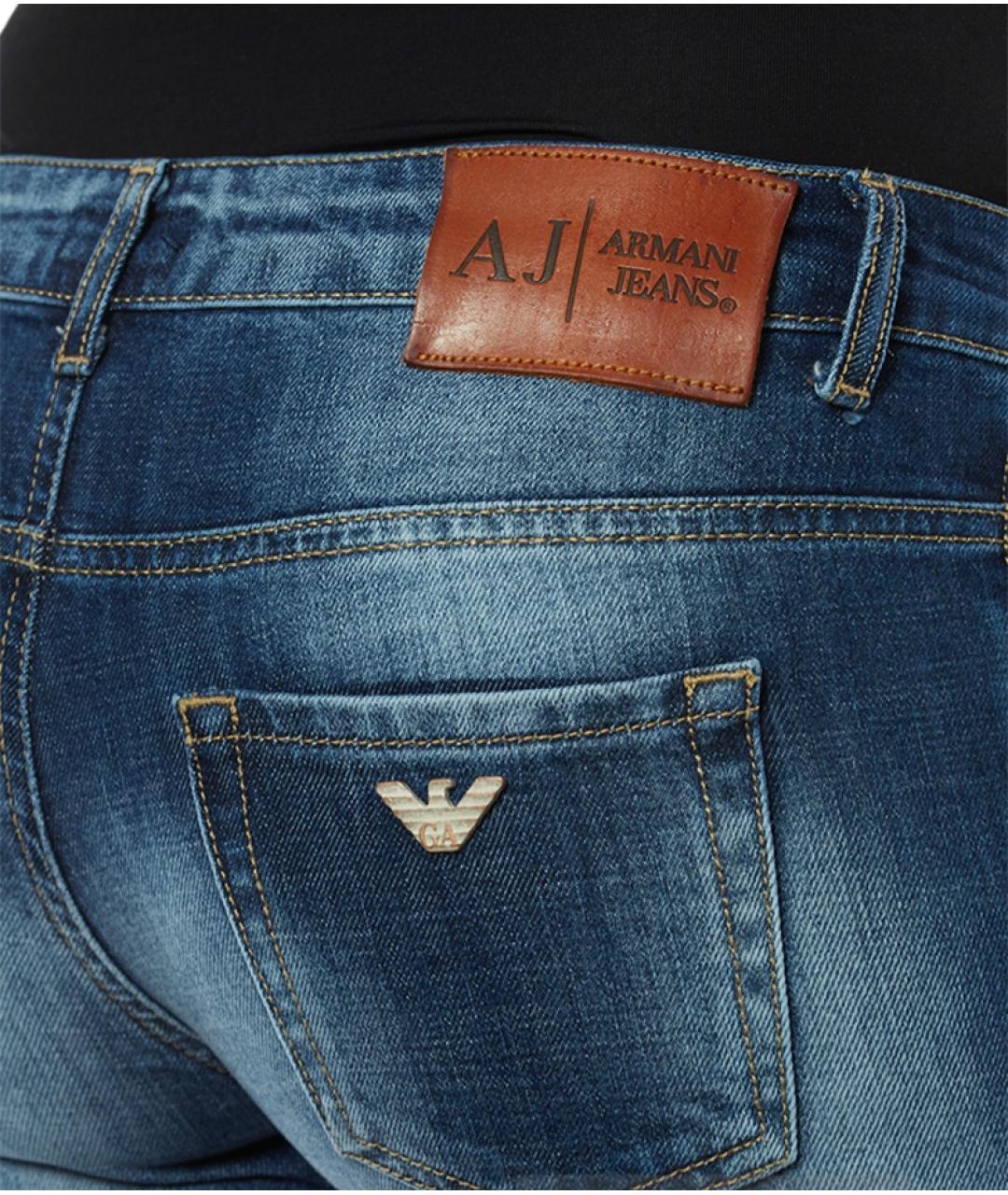 ARMANI JEANS Синие хлопко-эластановые джинсы слим, фото 6