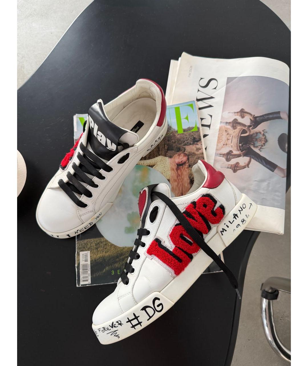 DOLCE&GABBANA Белые кожаные кроссовки, фото 5