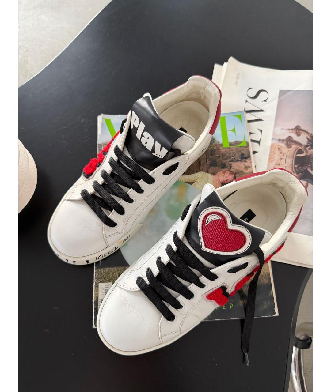 DOLCE&GABBANA Белые кожаные кроссовки, фото 2