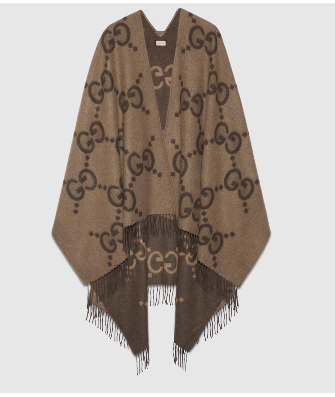 GUCCI Коричневый шерстяной шарф, фото 4