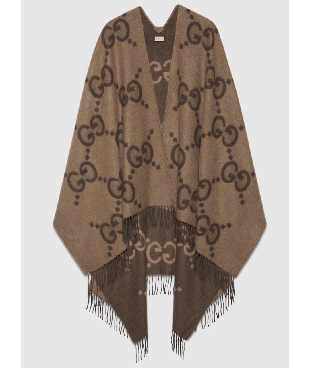 GUCCI Коричневый шерстяной шарф, фото 2