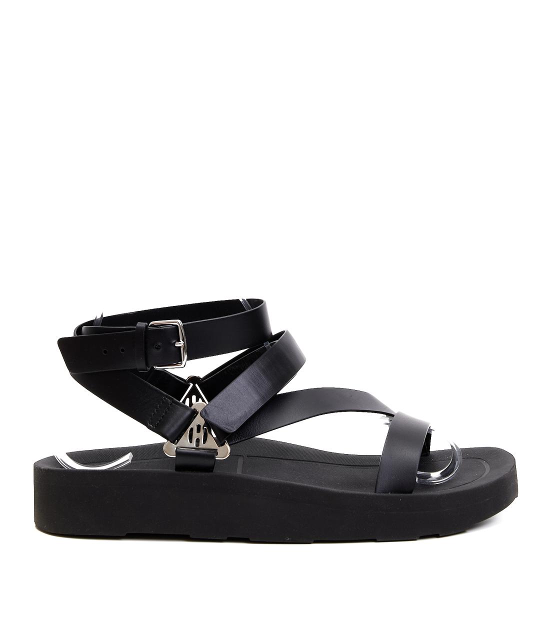 HERMES Черные кожаные сандалии, фото 1