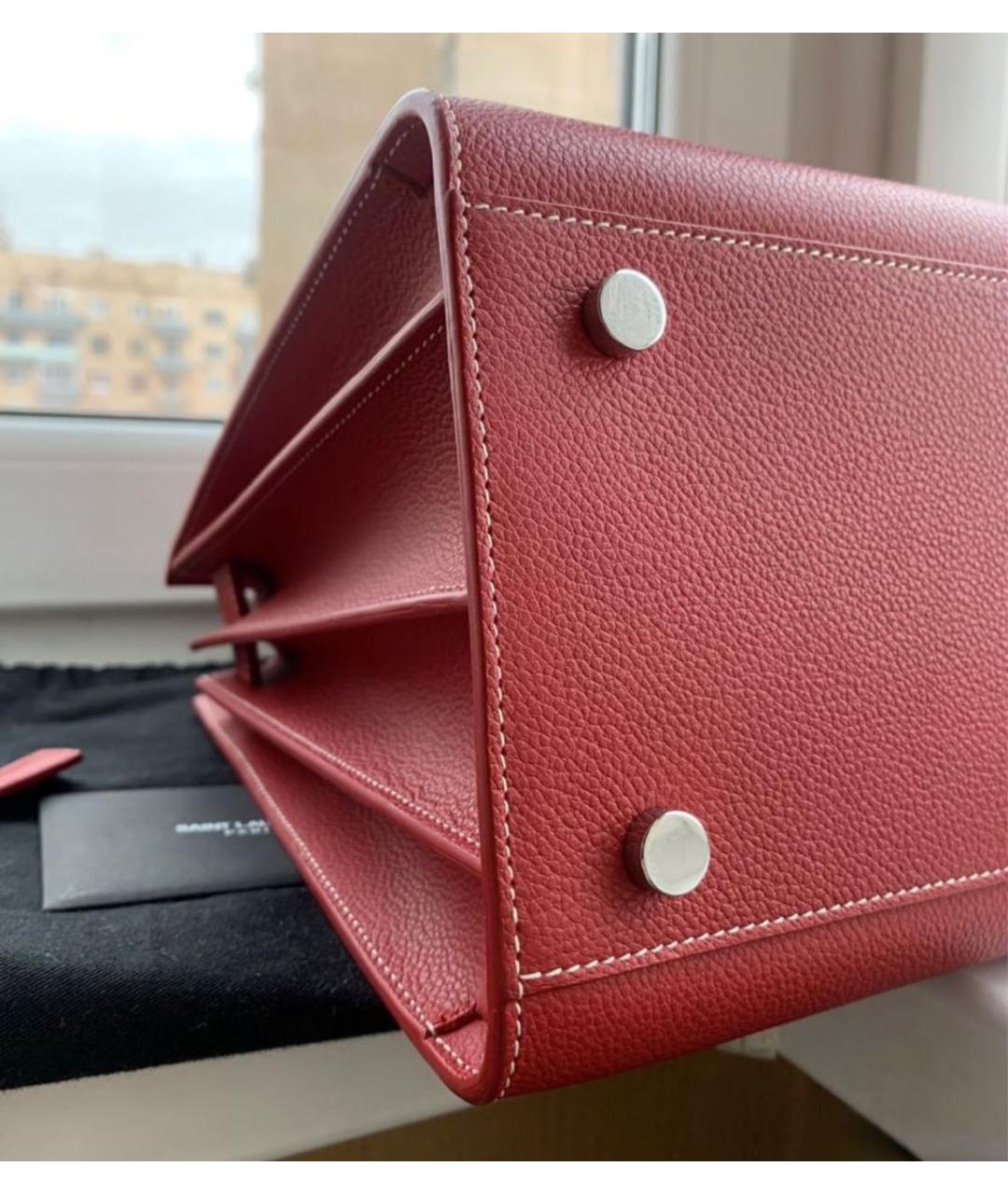 SAINT LAURENT Красная кожаная сумка с короткими ручками, фото 5