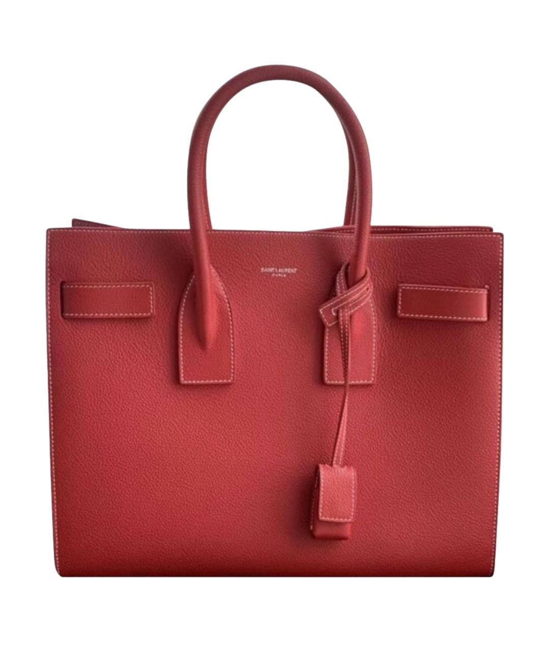 SAINT LAURENT Красная кожаная сумка с короткими ручками, фото 1