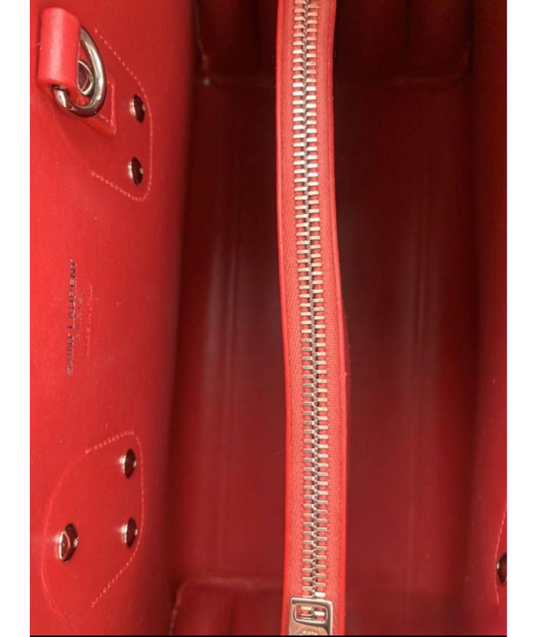 SAINT LAURENT Красная кожаная сумка с короткими ручками, фото 4