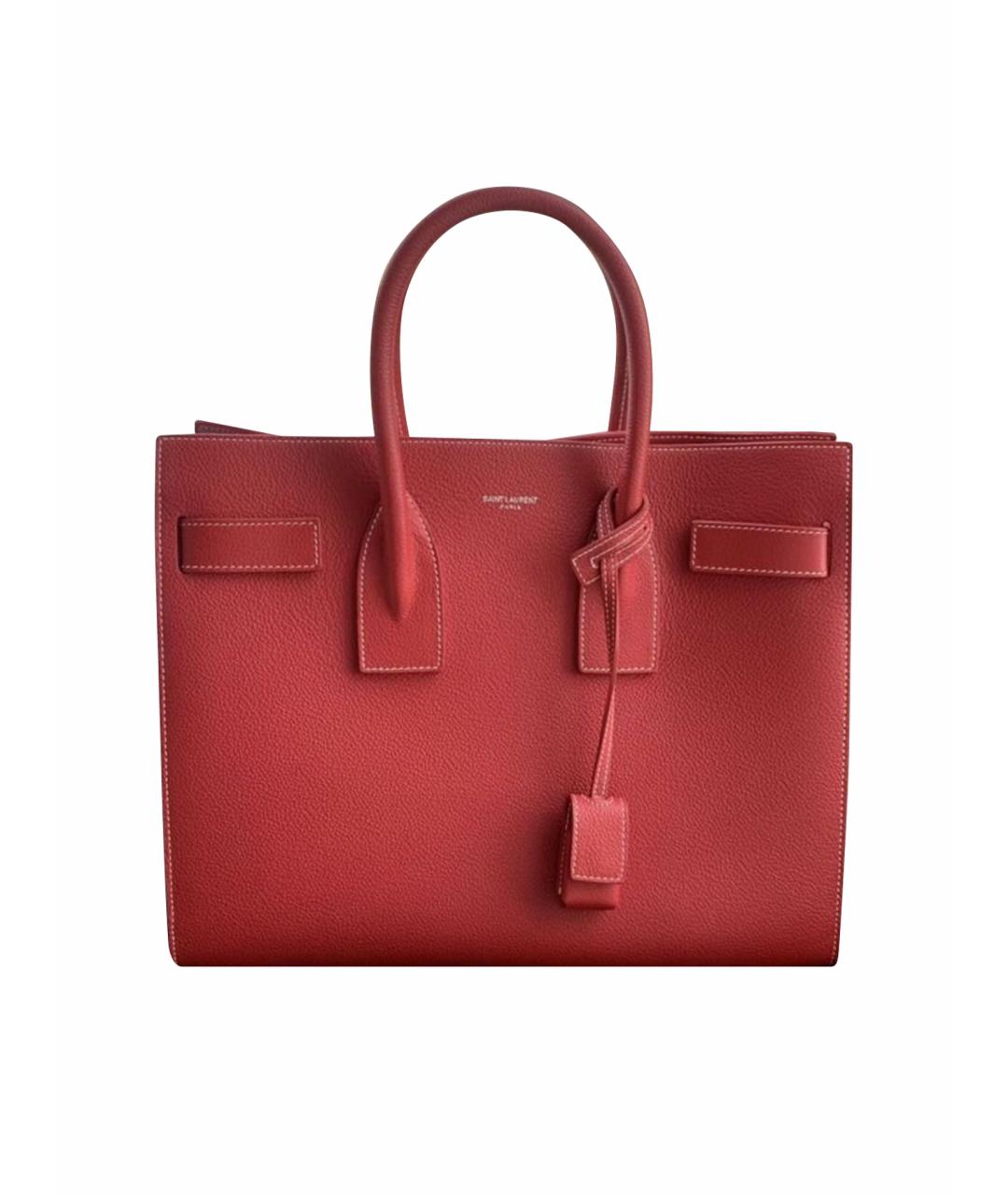 SAINT LAURENT Красная кожаная сумка с короткими ручками, фото 1