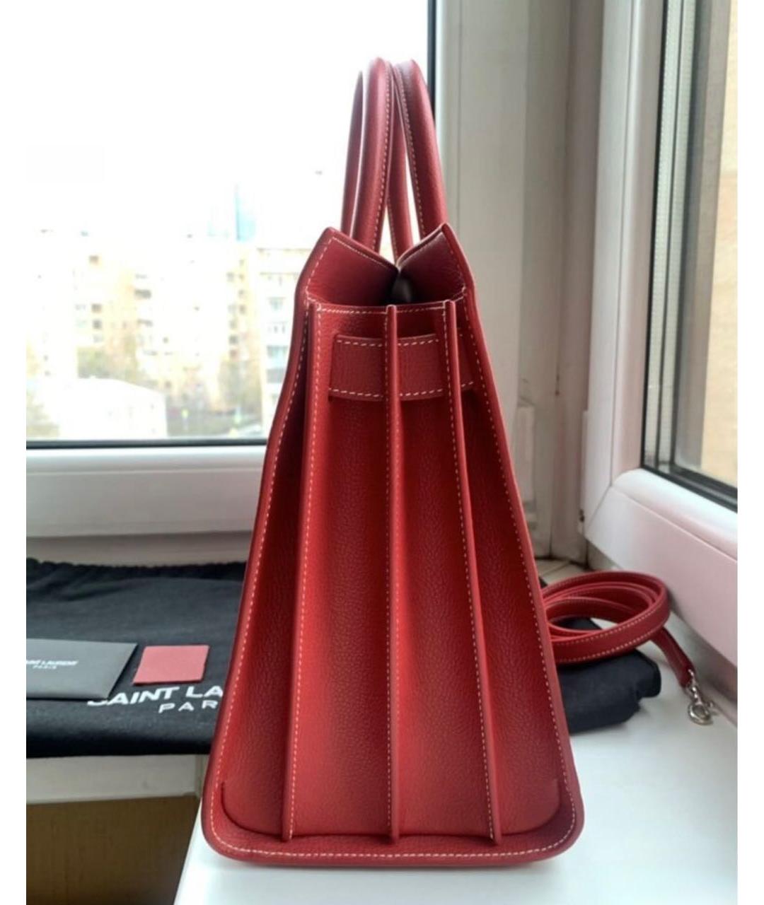 SAINT LAURENT Красная кожаная сумка с короткими ручками, фото 3