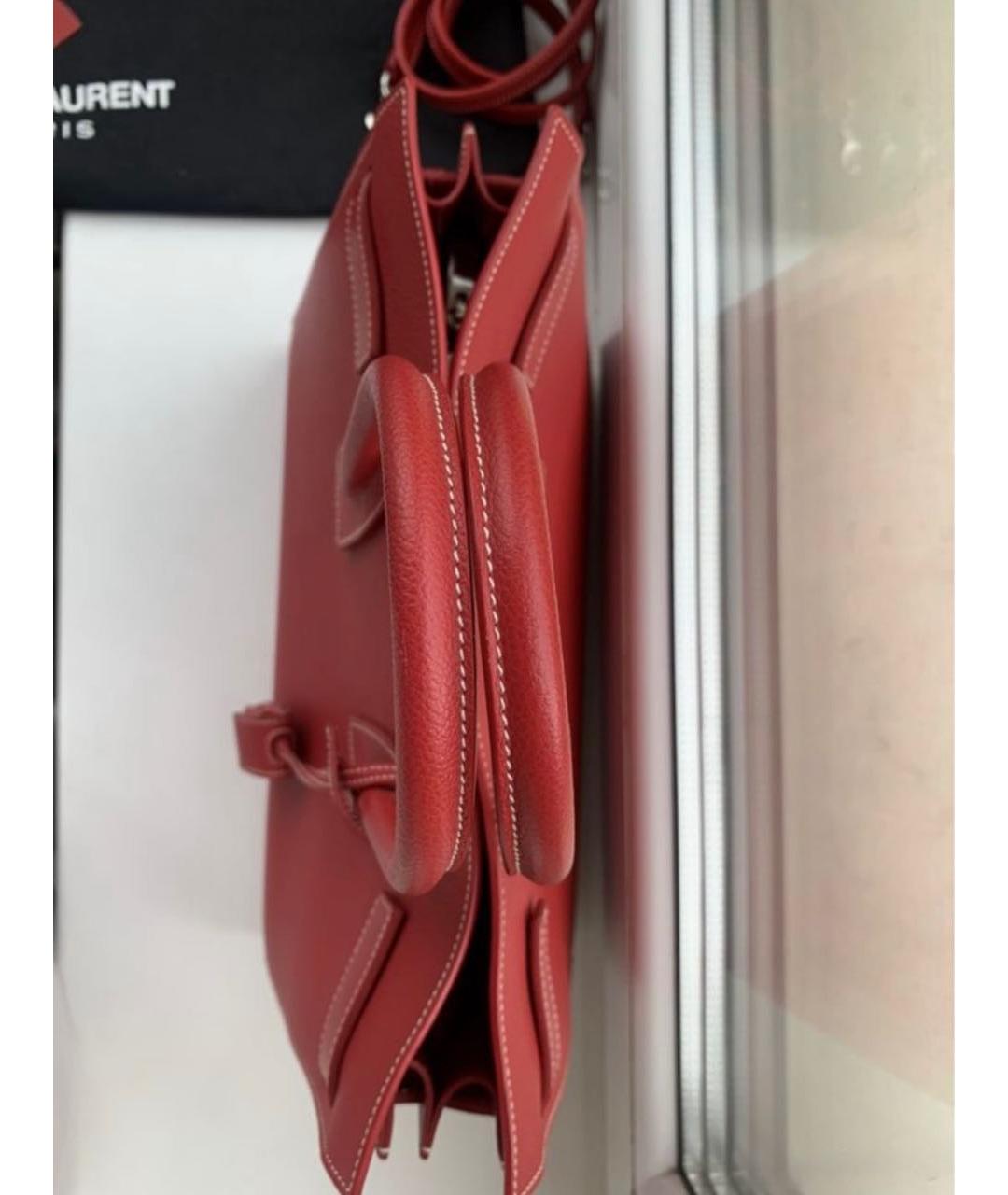 SAINT LAURENT Красная кожаная сумка с короткими ручками, фото 8