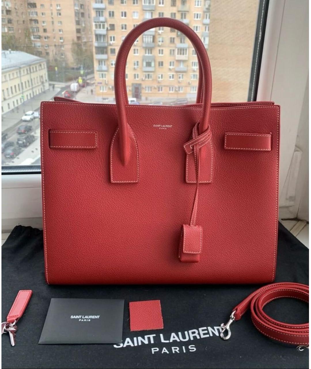 SAINT LAURENT Красная кожаная сумка с короткими ручками, фото 2