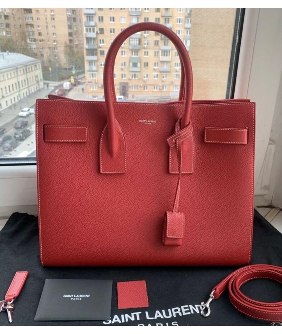 SAINT LAURENT Красная кожаная сумка с короткими ручками, фото 9