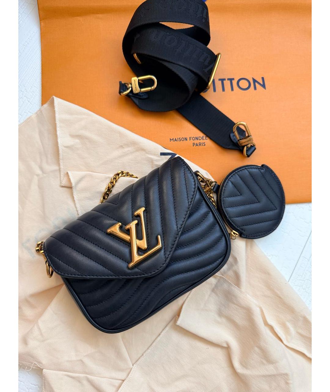 LOUIS VUITTON Черная кожаная сумка через плечо, фото 9