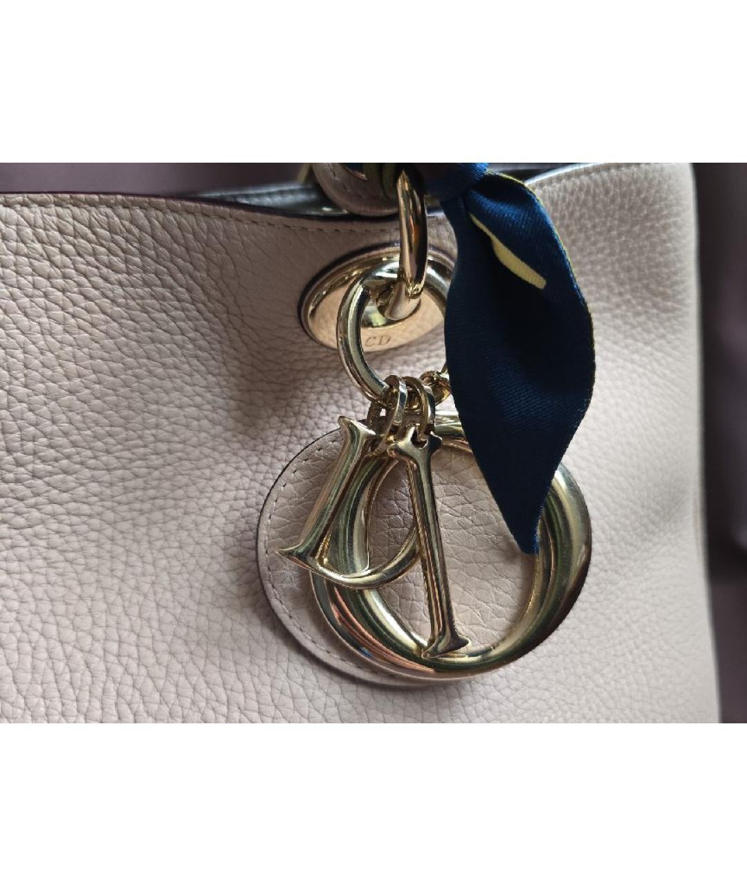 CHRISTIAN DIOR Бежевая кожаная сумка с короткими ручками, фото 5