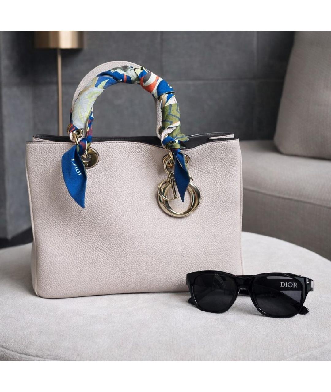 CHRISTIAN DIOR Бежевая кожаная сумка с короткими ручками, фото 9