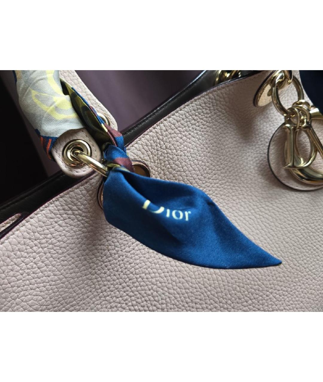 CHRISTIAN DIOR Бежевая кожаная сумка с короткими ручками, фото 6