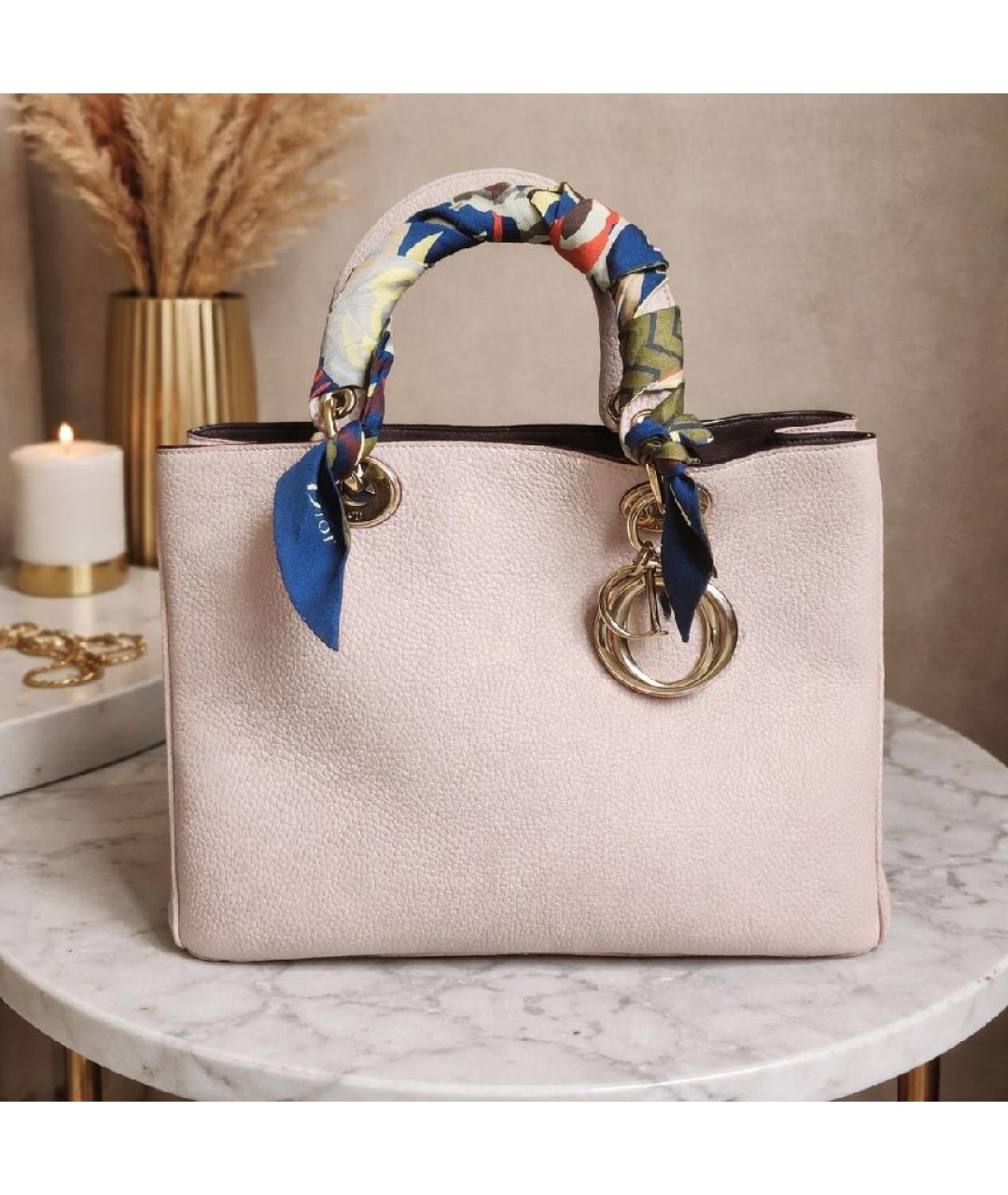 CHRISTIAN DIOR Бежевая кожаная сумка с короткими ручками, фото 10