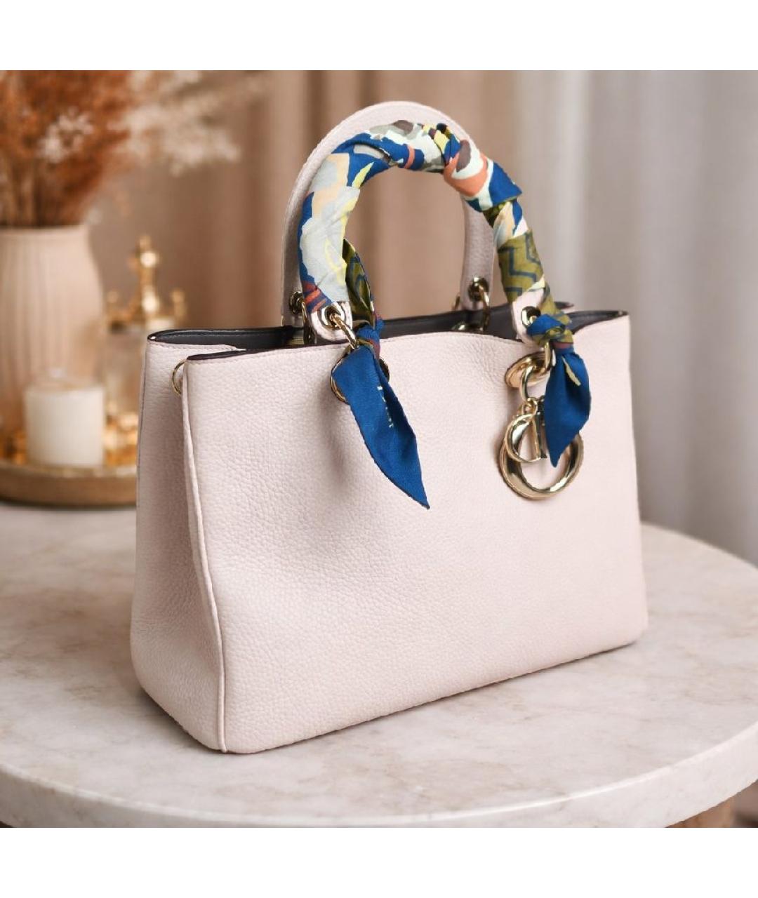 CHRISTIAN DIOR Бежевая кожаная сумка с короткими ручками, фото 2