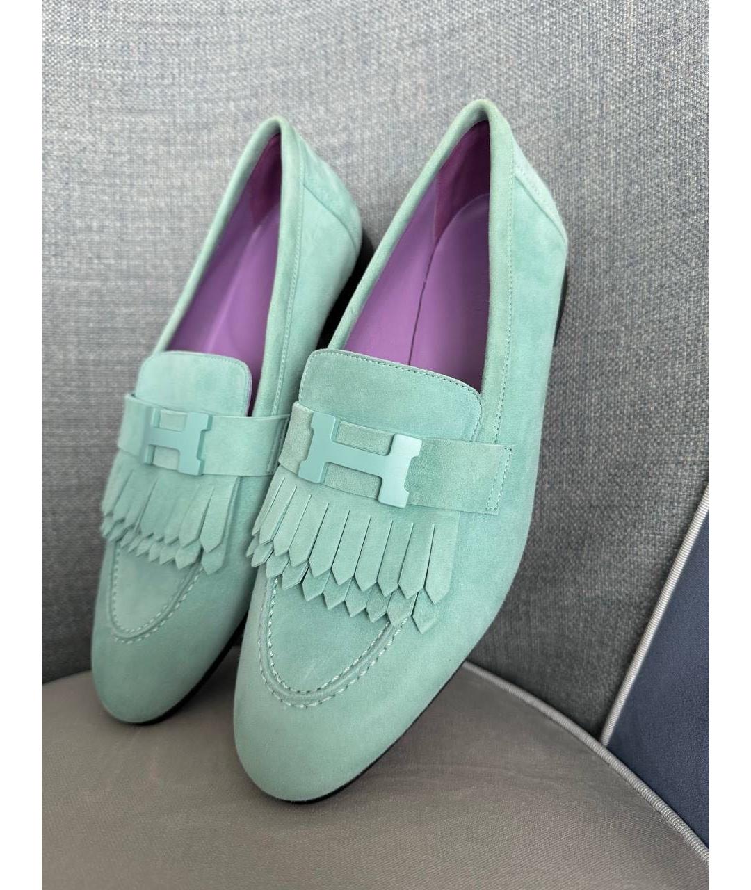 HERMES Бирюзовые замшевые лоферы, фото 4