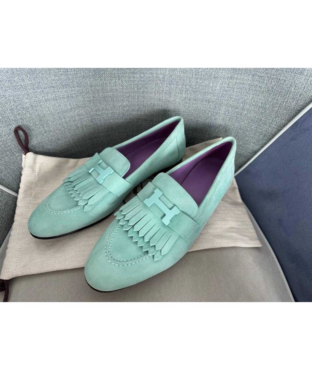 HERMES Бирюзовые замшевые лоферы, фото 2