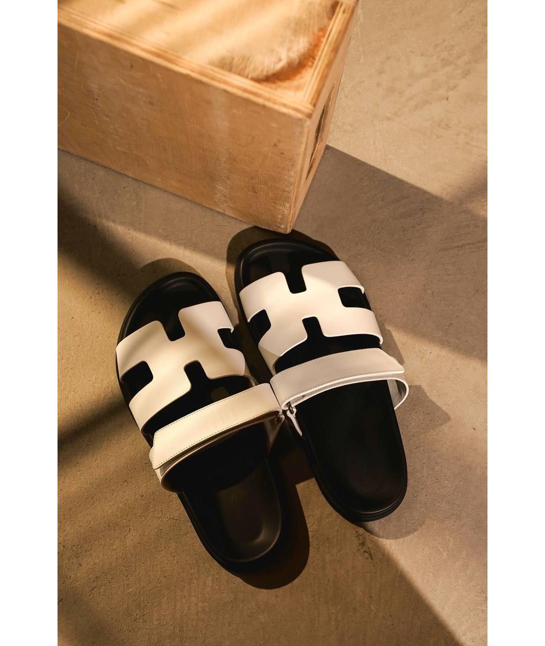 HERMES Белые кожаные шлепанцы, фото 3